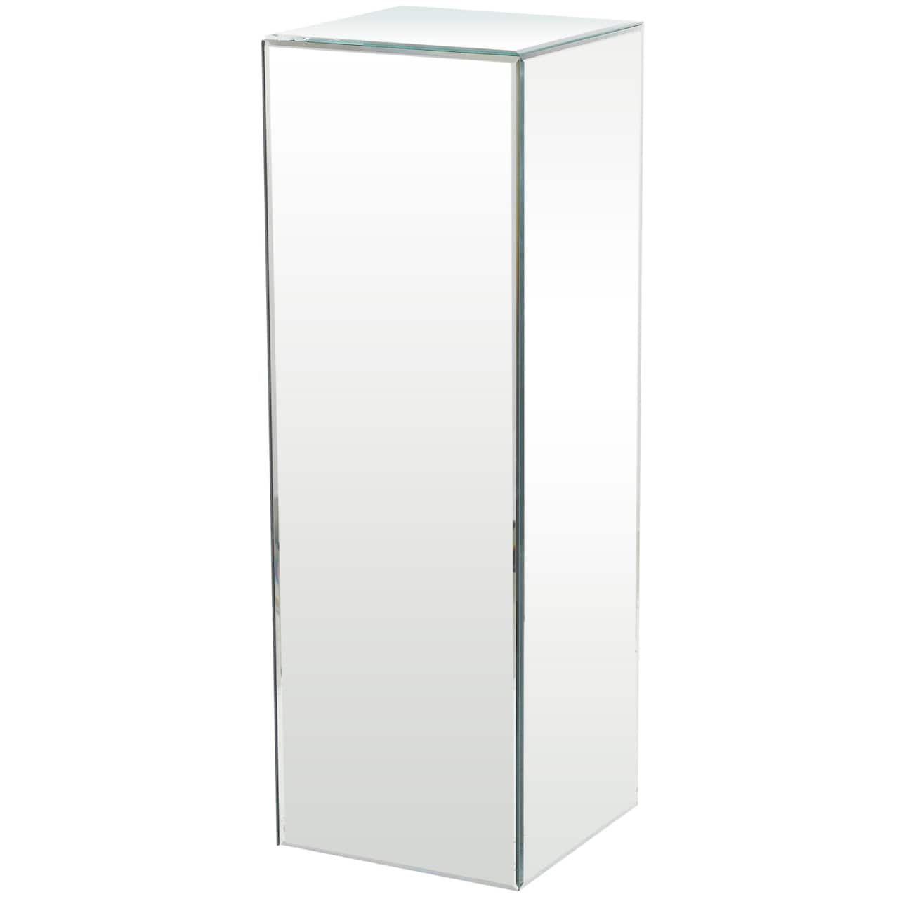 Silver Wood Mirrored Pedestal Table 10" x 10" x 30"